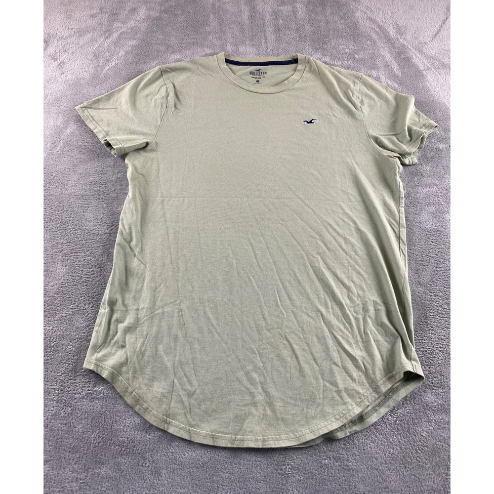 Hollister Mens Curved Hem Tee Sage Green Cotton Short Sleeve Shirt Medium M